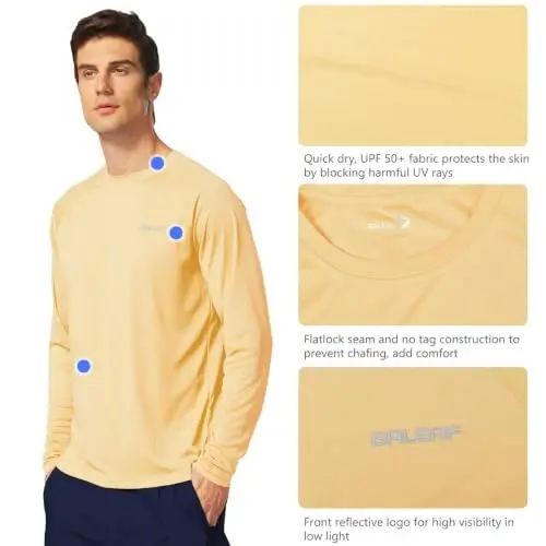 baleaf Men's UPF 50+ Sun Protection Shirts Long Sleeve Rash Guard | 4-Way Stretch, Quick Dry, Soft comfort Fabric, UV Protection, Breathable Lightweight for Fishing, Swimming, Surfing - 3