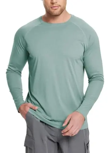 baleaf Men's UPF 50+ Sun Protection Shirts Long Sleeve Rash Guard | 4-Way Stretch, Quick Dry, Soft comfort Fabric, UV Protection, Breathable Lightweight for Fishing, Swimming, Surfing - 1