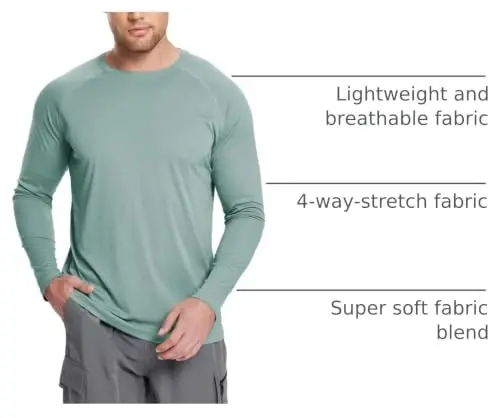 baleaf Men's UPF 50+ Sun Protection Shirts Long Sleeve Rash Guard | 4-Way Stretch, Quick Dry, Soft comfort Fabric, UV Protection, Breathable Lightweight for Fishing, Swimming, Surfing - 4