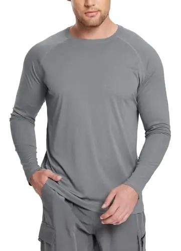 baleaf Mens UPF 50+ Sun Protection Shirts Long Sleeve Rash Guard, Quick Dry 4-Way Stretch for Fishing Swimming Surfing 