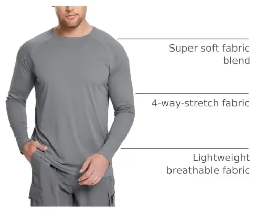baleaf Mens UPF 50+ Sun Protection Shirts Long Sleeve Rash Guard, Quick Dry 4-Way Stretch for Fishing Swimming Surfing 