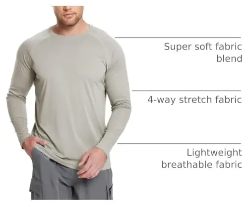 baleaf Mens UPF 50+ Sun Protection Shirts Long Sleeve Rash Guard, Quick Dry 4-Way Stretch for Fishing Swimming Surfing - 4
