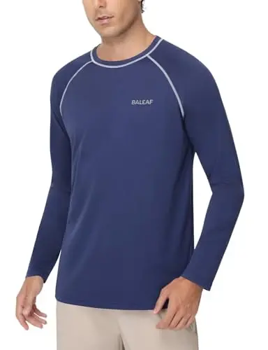 baleaf Mens UPF 50+ Sun Protection Shirts Long Sleeve Rash Guard, Quick Dry 4-Way Stretch for Fishing Swimming Surfing - BALEAF