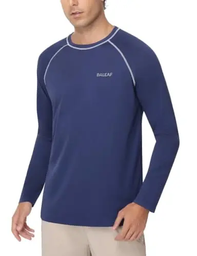 baleaf Mens UPF 50+ Sun Protection Shirts Long Sleeve Rash Guard, Quick Dry 4-Way Stretch for Fishing Swimming Surfing 