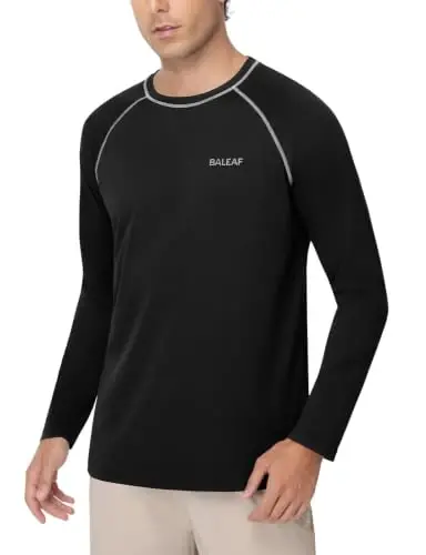 baleaf Mens UPF 50+ Sun Protection Shirts Long Sleeve Rash Guard, Quick Dry 4-Way Stretch for Fishing Swimming Surfing 