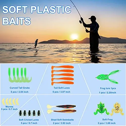 Fishing Lures Tackle Box Bass Kit, Including Animated Lure,Crankbaits,Spinnerbaits,Soft Plastic Worms, Topwater Lures,Hooks,Saltwater & Freshwater Fishing Gear for Bass,Trout, Salmon. - 4
