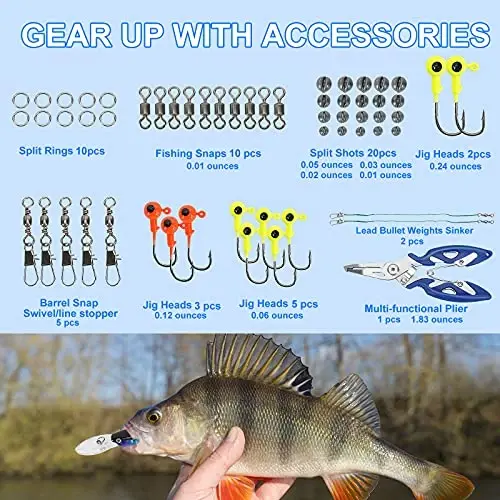 Fishing Lures Tackle Box Bass Kit, Including Animated Lure,Crankbaits,Spinnerbaits,Soft Plastic Worms, Topwater Lures,Hooks,Saltwater & Freshwater Fishing Gear for Bass,Trout, Salmon. - 5