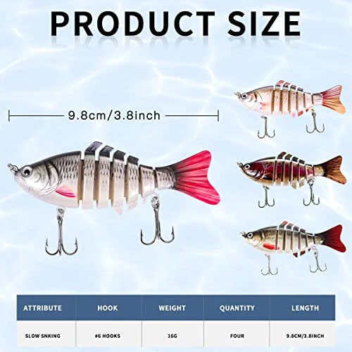 Fishing Lure Kit Topwater Bass Lures Fishing Lures Slow Sinking Swimming Lures Multi Jointed Swimbait Lifelike Hard Bait Trout Perch - 8