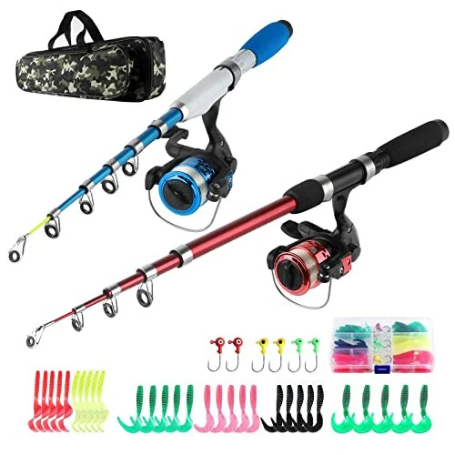 Fishing Rod Reel Combos Collapsible Fishing Rod Kit, 2PCS Telescopic Fishing Pole+2PCS Spinning Reels+Lures Hooks+Tackle Bag+Fishing Accessories Full Combo for Kids Youth - 7