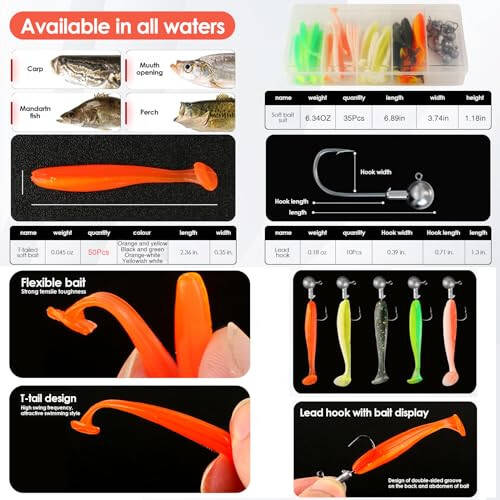 Collapsible Fishing Rod Set, 2.1m/6.89ft w/ 2 Spinning Reels, 2 Sets Lures, 100m Line, Carrier Bag - Fresh & Saltwater - 4