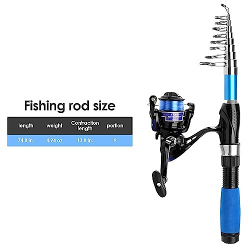Collapsible Fishing Rod Set, 2.1m/6.89ft w/ 2 Spinning Reels, 2 Sets Lures, 100m Line, Carrier Bag - Fresh & Saltwater - 5