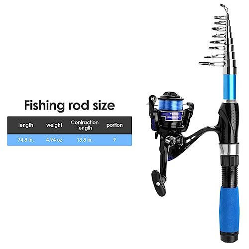 Collapsible Fishing Rod Set, 2.1m/6.89ft w/ 2 Spinning Reels, 2 Sets Lures, 100m Line, Carrier Bag - Fresh & Saltwater - 5