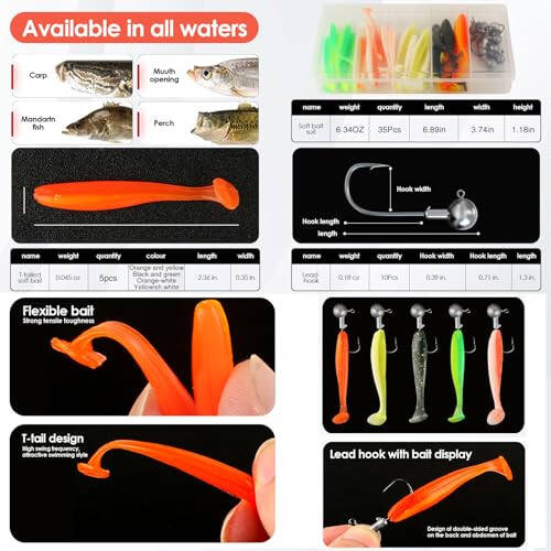 Collapsible Fishing Rod Set, 2.1m/6.89ft w/ 2 Spinning Reels, 2 Sets Lures, 100m Line, Carrier Bag - Fresh & Saltwater - 7