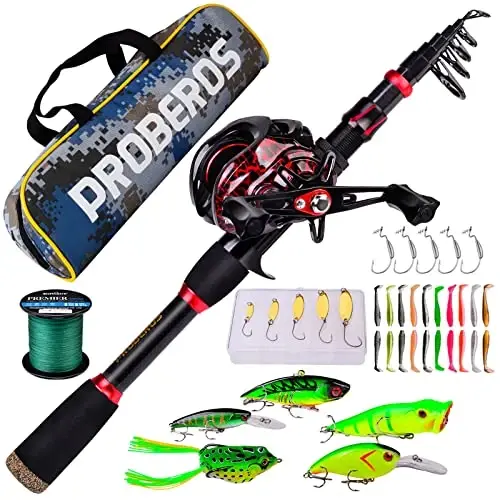 Fishing Rod and Reel Combo, 6.9ft Carbon Fiber Telescopic Fishing Pole with Spinning/Baitcasting Reel Combos, Sea Saltwater Freshwater Ice Bass Fishing Tackle Set Fishing Rods Kit 