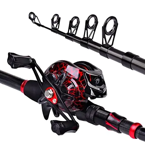 Fishing Rod and Reel Combo, 6.9ft Carbon Fiber Telescopic Fishing Pole with Spinning/Baitcasting Reel Combos, Sea Saltwater Freshwater Ice Bass Fishing Tackle Set Fishing Rods Kit - 2