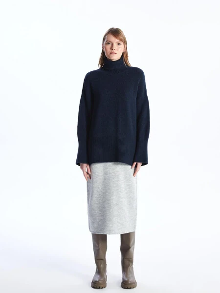 Balıkçı Yaka Yumuşak Dokulu Rahat Kalıp Triko Kazak - Lacivert Renk-Lacivert - Modazone (1)