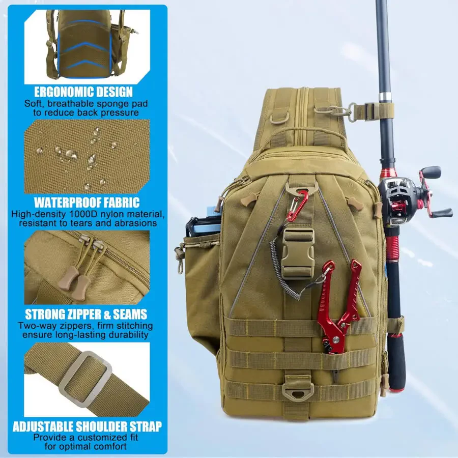 Fishing Tackle Backpack Storage Bag, Fishing Bag with Rod Holder Lightweight Waterproof Fishing Backpack Fishing Shoulder Gear Bag Fishing Gift for Men Women Hiking Hunting Fishing Large- - 2