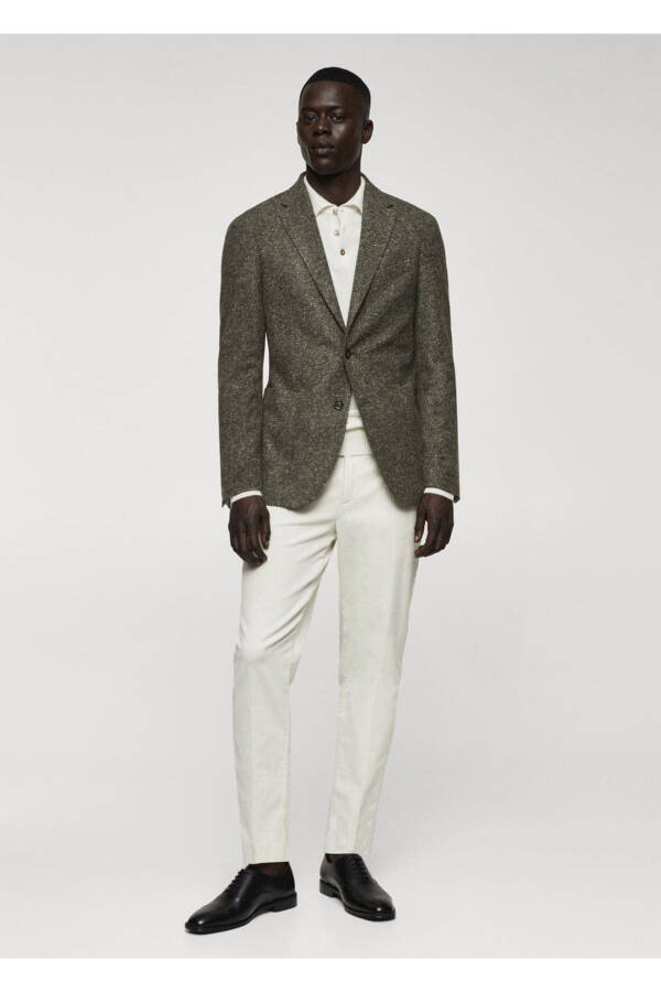 Balıksırtı desenli saf yün blazer - 2