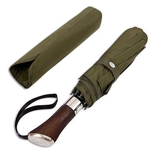 Balios (Designed in UK) Travel Umbrella Luxurious Golden Hardwood Handle Auto Open & Close Windproof Frame Single Canopy Automatic Folding Umbrella Men's & Ladies - 8