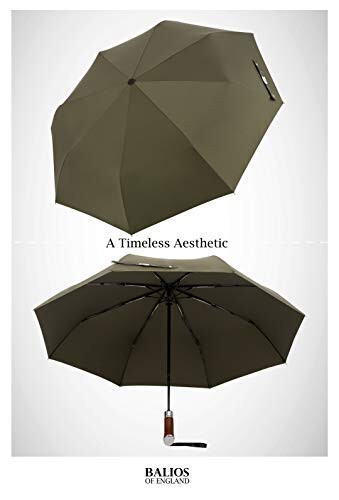 Balios (Designed in UK) Travel Umbrella Luxurious Golden Hardwood Handle Auto Open & Close Windproof Frame Single Canopy Automatic Folding Umbrella Men's & Ladies - 9