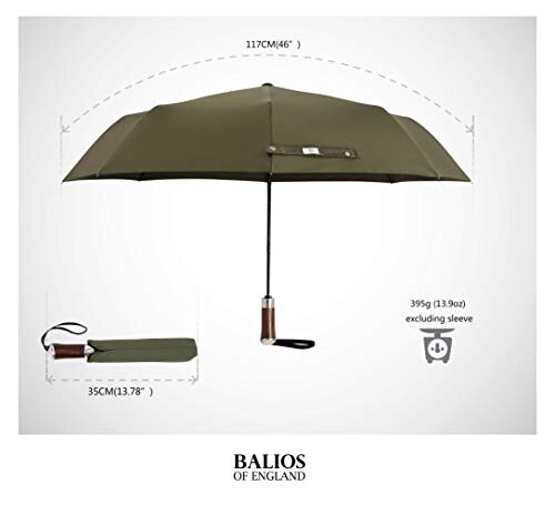 Balios (Designed in UK) Travel Umbrella Luxurious Golden Hardwood Handle Auto Open & Close Windproof Frame Single Canopy Automatic Folding Umbrella Men's & Ladies - 10