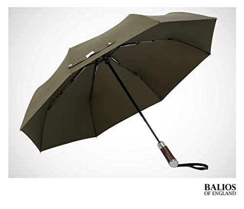 Balios (Designed in UK) Travel Umbrella Luxurious Golden Hardwood Handle Auto Open & Close Windproof Frame Single Canopy Automatic Folding Umbrella Men's & Ladies - 13