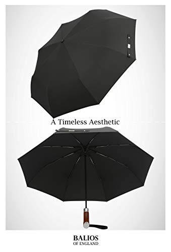 Balios (Designed in UK) Travel Umbrella Luxurious Golden Hardwood Handle Auto Open & Close Windproof Frame Single Canopy Automatic Folding Umbrella Men's & Ladies - 3