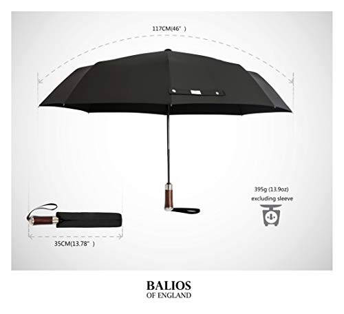 Balios (Designed in UK) Travel Umbrella Luxurious Golden Hardwood Handle Auto Open & Close Windproof Frame Single Canopy Automatic Folding Umbrella Men's & Ladies - 4