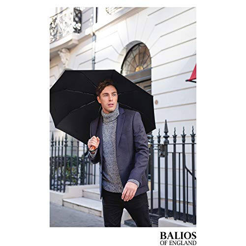 Balios (Designed in UK) Travel Umbrella Luxurious Golden Hardwood Handle Auto Open & Close Windproof Frame Single Canopy Automatic Folding Umbrella Men's & Ladies - 6