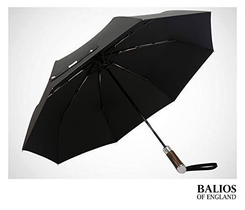 Balios (Designed in UK) Travel Umbrella Luxurious Golden Hardwood Handle Auto Open & Close Windproof Frame Single Canopy Automatic Folding Umbrella Men's & Ladies - 7