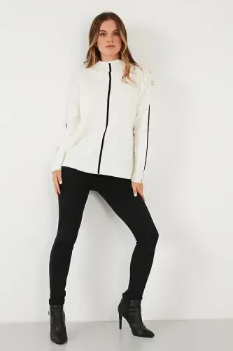 Baliqchi Yaka Soft Akrilik Kazak Bayan KAZAK 4614815-EKRU - 5