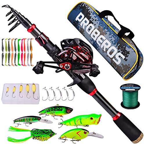 Baliqchilik tayoq va rulon kombinatsiyasi, 6.9ft uglerod tolali teleskopik baliqchilik tayoq, Spinning/Baitcasting rulon kombinatsiyalari, dengiz tuzli suv, chuchuk suv, muz, bas baliqchilik jihozlari to'plami baliqchilik tayoqlari to'plami - PROBEROS