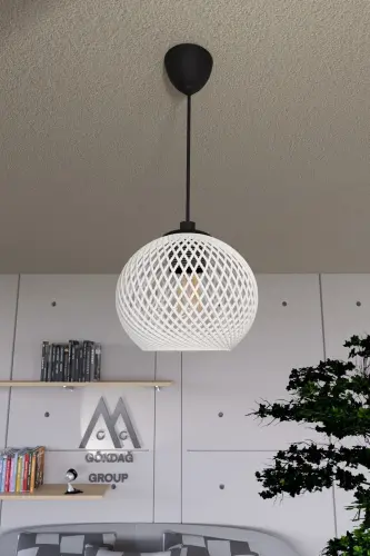 Ball White Pendant Globe Chandelier Black Cable - White 