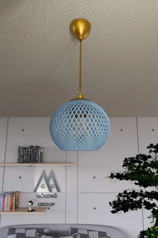 Balle Blue Pendant Ball Chandelier Gold Cable-Blue - 1