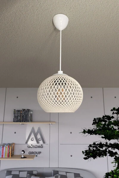 Balle Cream Pendant Ball Chandelier White Cable - 4