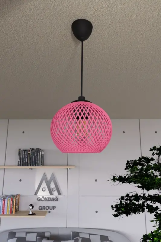 Balle Pembe Sarkıt Top Avize Siyah Kablo-Pembe1 - 1