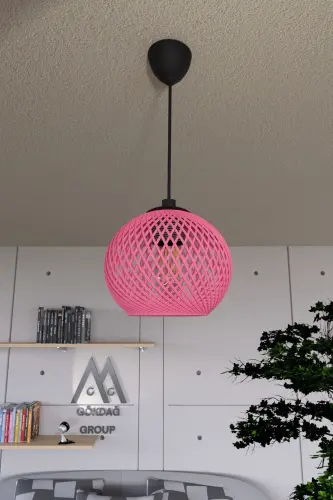 Balle Pembe Sarkıt Top Avize Siyah Kablo-Pembe1 