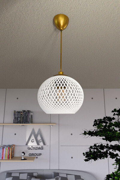 Balle White Pendant Ball Chandelier Gold Cable - 5
