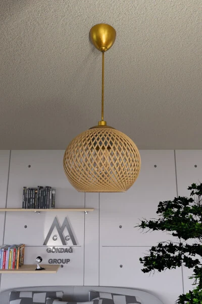 Balle Wicker Pendant Ball Chandelier Gold Cable - GÖKDAĞ GROUP G G