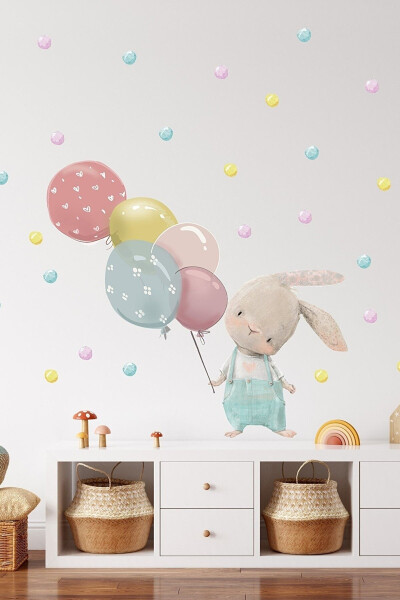 Balloon Blue Jumpsuit Rabbit Kids Room Wall Sticker Set - 1