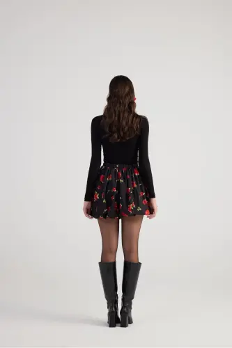 Balloon Model Rose Patterned Mini Donna Skirt Black - 5