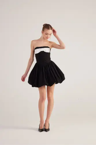 Balloon Skirt Ribboned Mini Martha Dress Black - 5