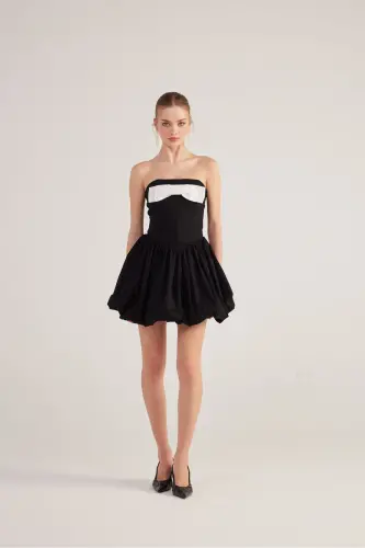 Balloon Skirt Ribboned Mini Martha Dress Black - 6