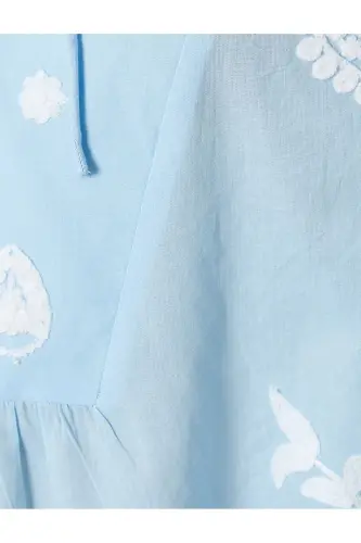 Balloon Sleeve Blouse Long Sleeve Embroidered Tie Detail - 6