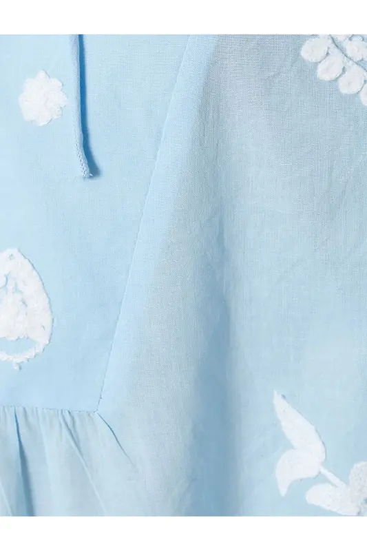 Balloon Sleeve Blouse Long Sleeve Embroidered Tie Detail - 6