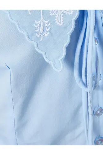 Balloon Sleeve Blouse Peter Pan Collar Buttoned Short Sleeve Embroidery - 6