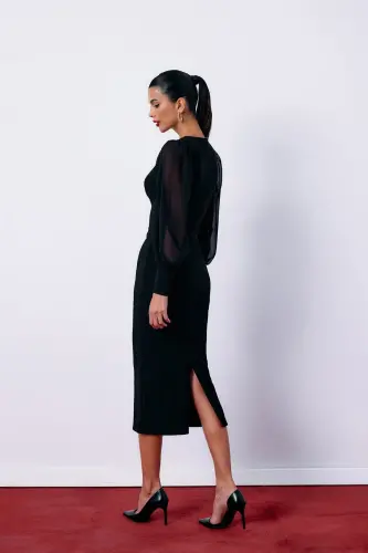 Balloon Sleeve Crop Blouse - Black-BLACK - 4