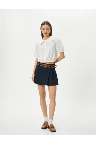Balloon Sleeve Crop Blouse Wide Peter Pan Collar Buttoned Cotton - KOTON (1)