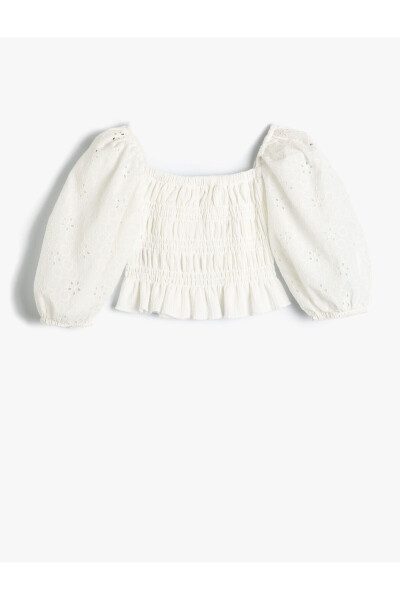 Balloon sleeve crop top with bow detail. - 2