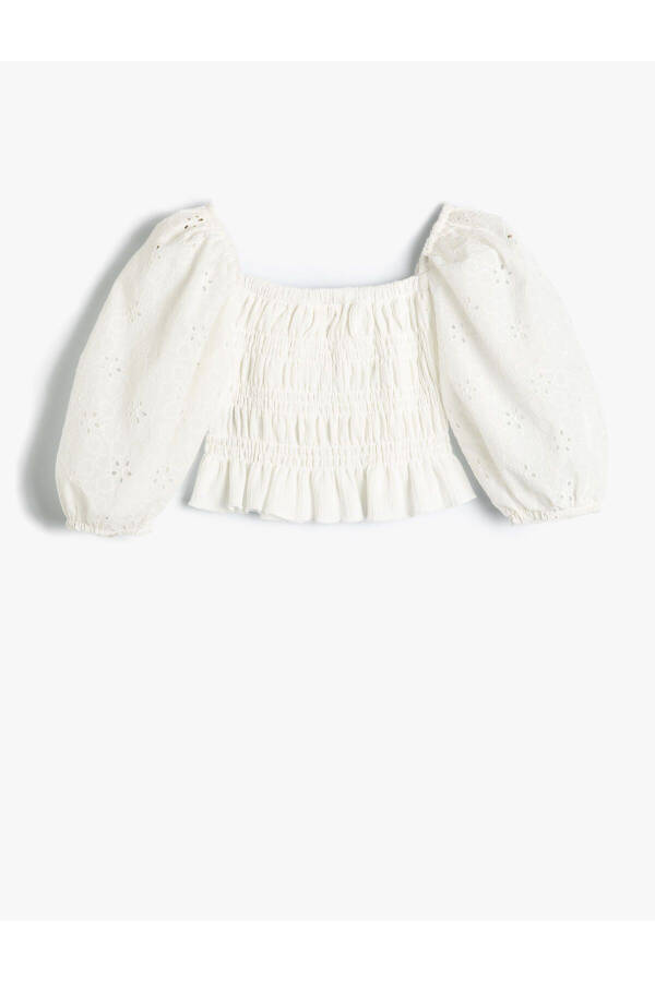 Balloon sleeve crop top with bow detail. - 2